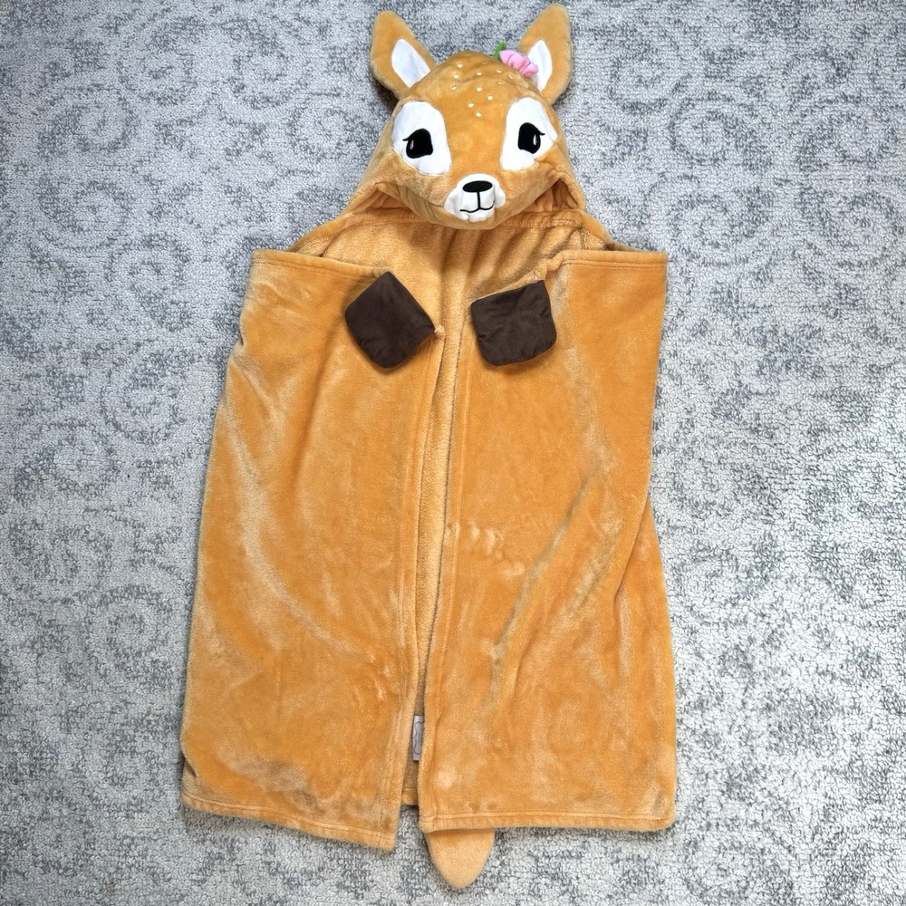 F.A.O. SCHWARZ One Piece Hooded Fleece‎ Reindeer Wrap Soft Cozy Warmth